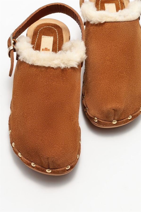 Taba deri kadın topuklu sandalet - Elle Shoes