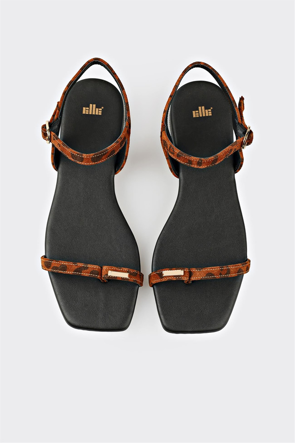 Taba deri örgü dokulu kadın düz sandalet - Elle Shoes