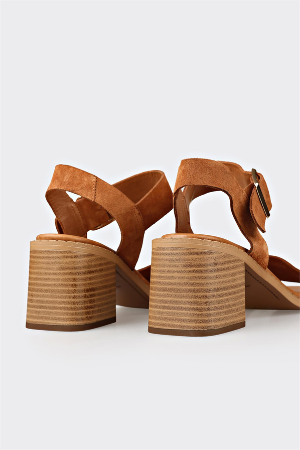 Taba deri kadın topuklu sandalet - Elle Shoes