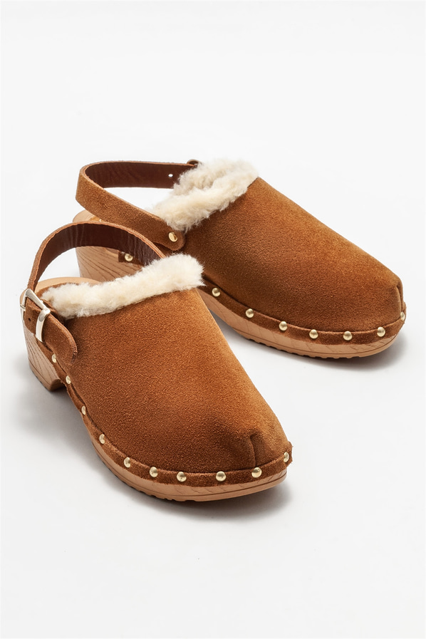Taba deri kadın topuklu sandalet - Elle Shoes