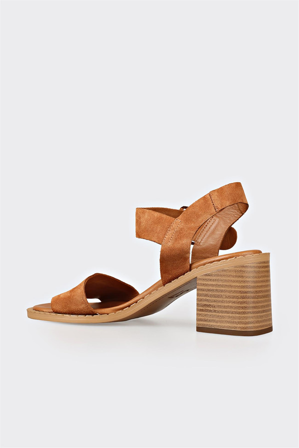 Taba deri kadın topuklu sandalet - Elle Shoes