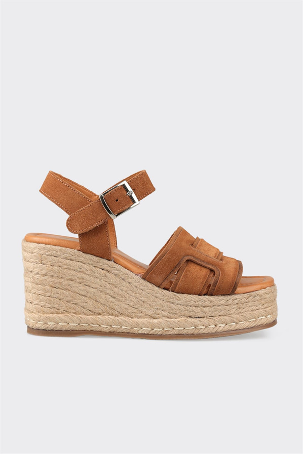 Taba deri dolgu topuklu yumuşak dokulu kadın sandalet - Elle Shoes