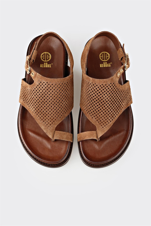 Taba deri yumuşak dokulu kadın sandalet - Elle Shoes