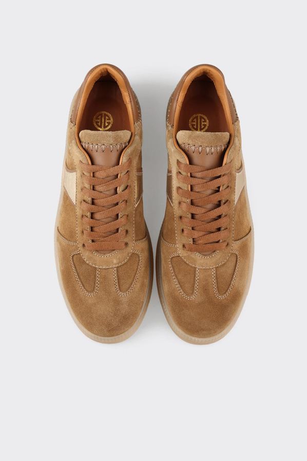 Taba deri ve süet hasır dokulu kadın sneaker, rahat kullanım için - Elle Shoes