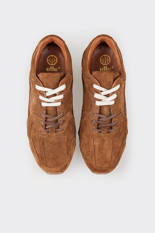 Taba deri ve süet bağcıklı kadın sneaker, rahat kullanım için - Elle Shoes