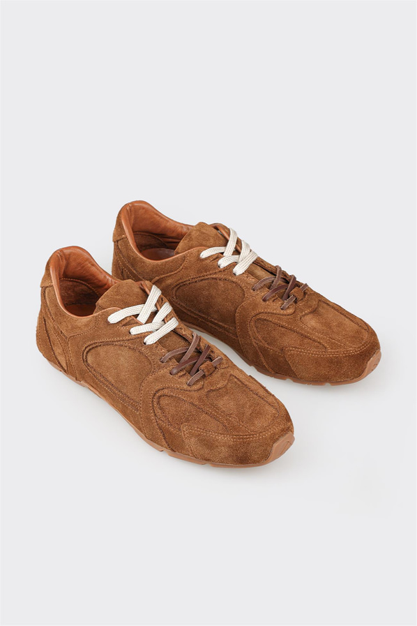 Taba deri ve süet bağcıklı kadın sneaker, rahat kullanım için - Elle Shoes