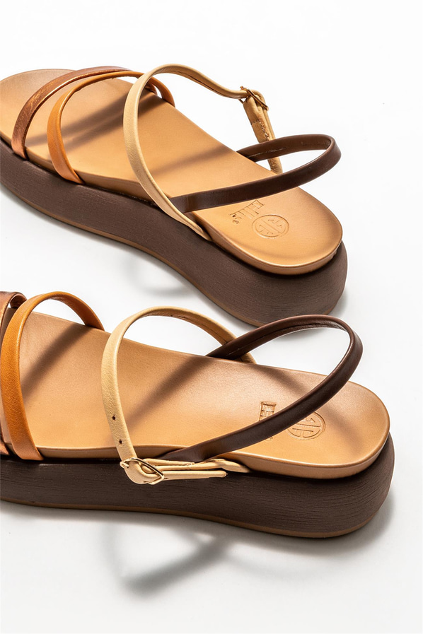 Taba deri kadın sandalet - Elle Shoes