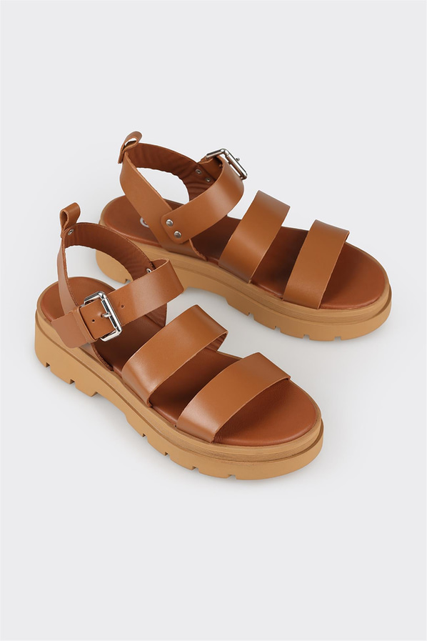 Taba deri kadın sandalet - Elle Shoes