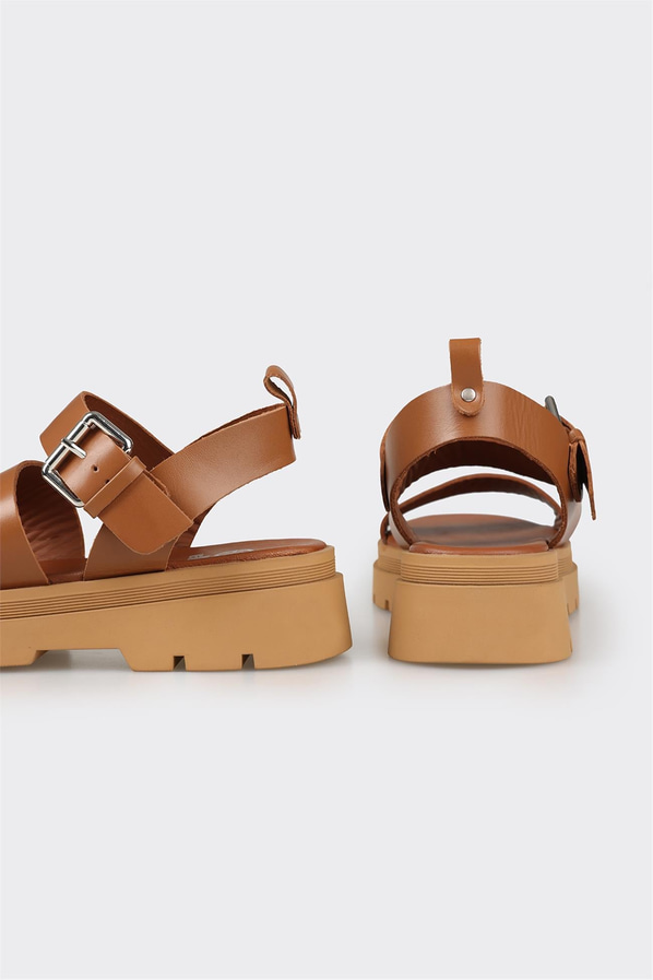 Taba deri kadın sandalet - Elle Shoes
