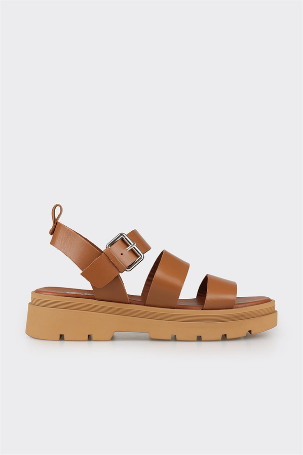 Taba deri kadın sandalet - Elle Shoes