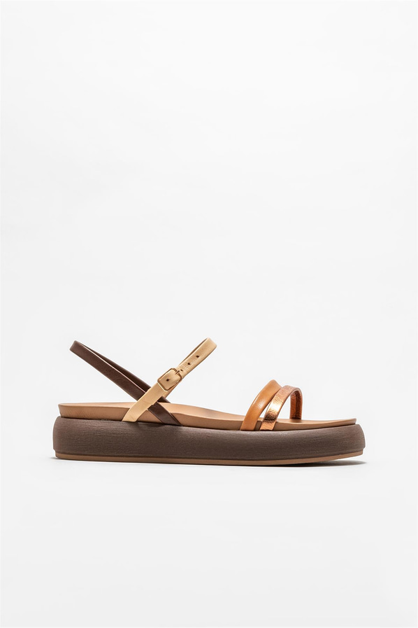 Taba deri kadın sandalet - Elle Shoes