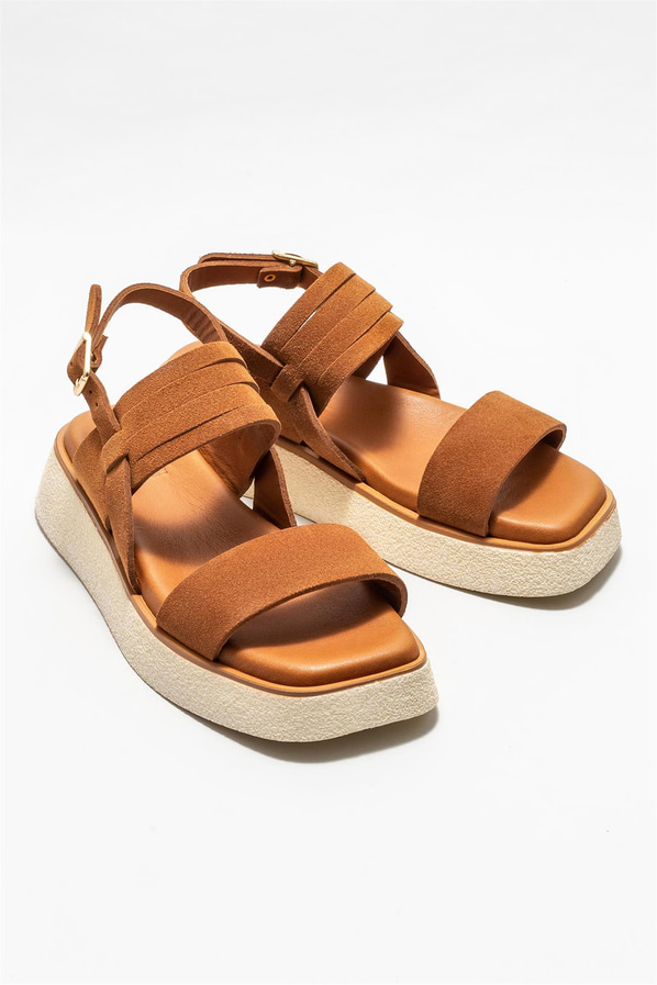 Taba deri kadın sandalet - Elle Shoes