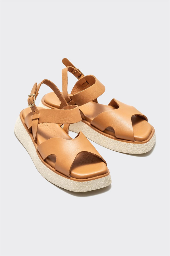 Taba deri kadın sandalet - Elle Shoes