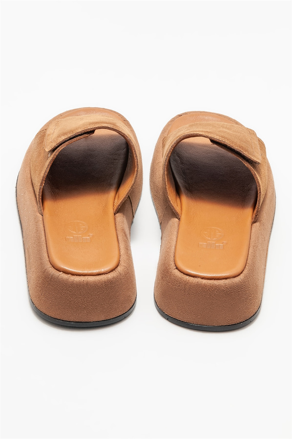 Taba deri kadın düz terlik - Elle Shoes