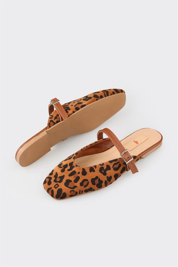 Taba siyah deri kadın terlik, klasik stil için - Elle Shoes