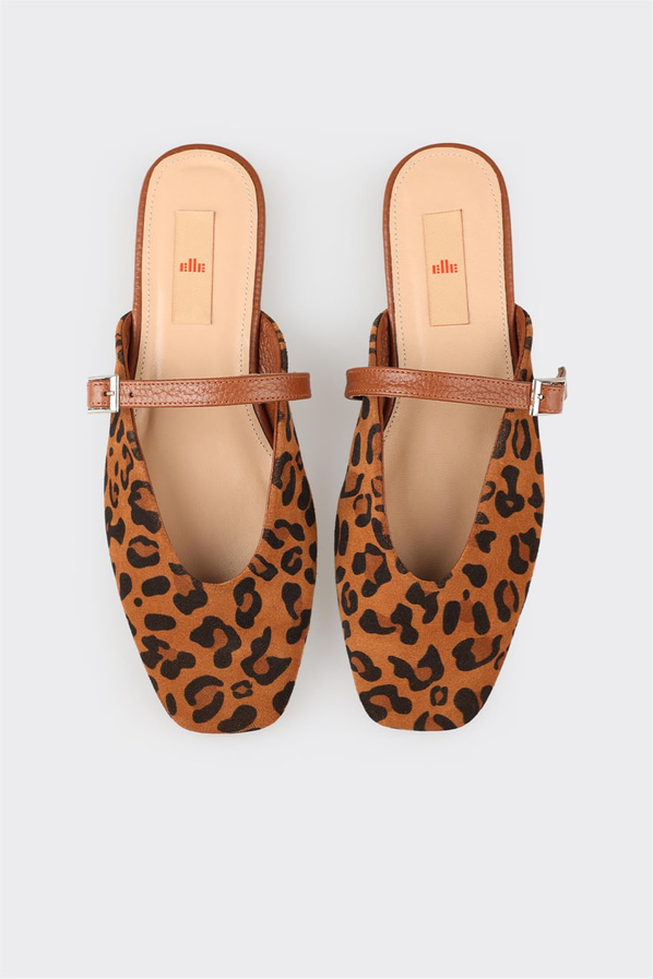 Taba siyah deri kadın terlik, klasik stil için - Elle Shoes
