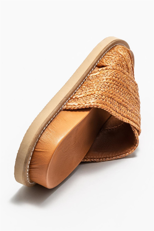 Taba deri kadın düz terlik - Elle Shoes