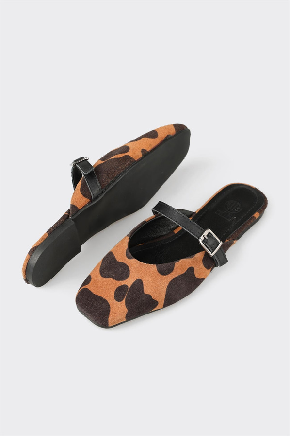 Taba deri kadın terlik, ofis stili için - Elle Shoes