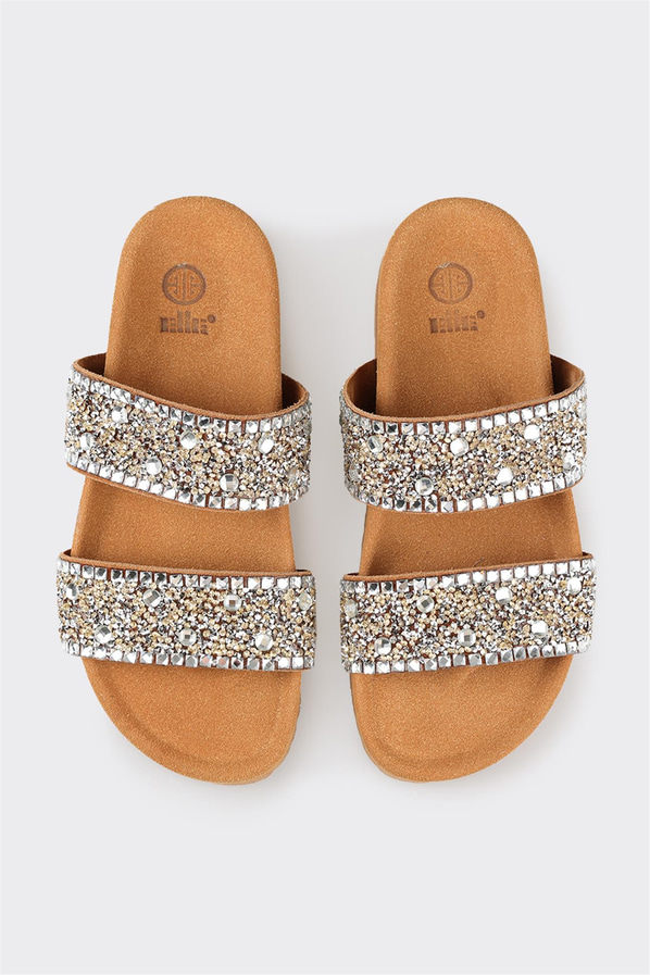 Taba deri kadın düz terlik, rahat kullanım için - Elle Shoes