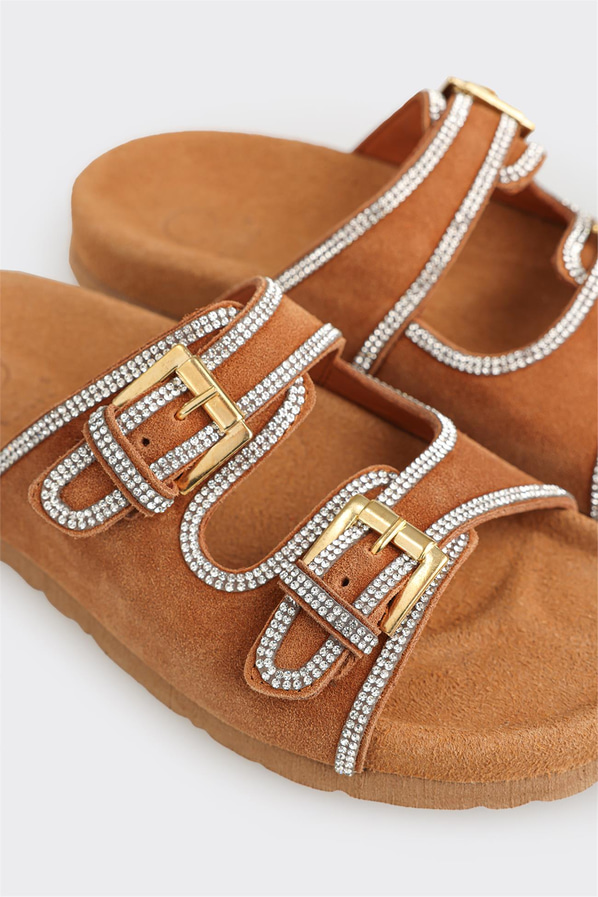 Taba deri kadın düz terlik, rahat kullanım için - Elle Shoes