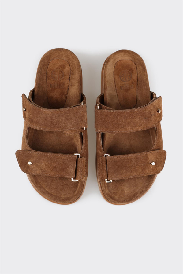 Taba deri kadın düz terlik, ofis stili için - Elle Shoes