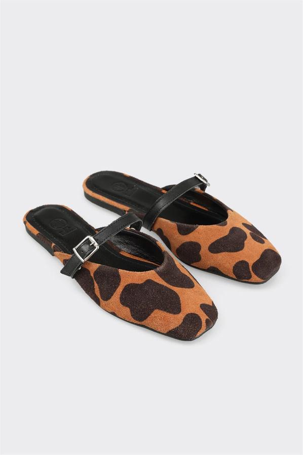 Taba deri kadın terlik, ofis stili için - Elle Shoes