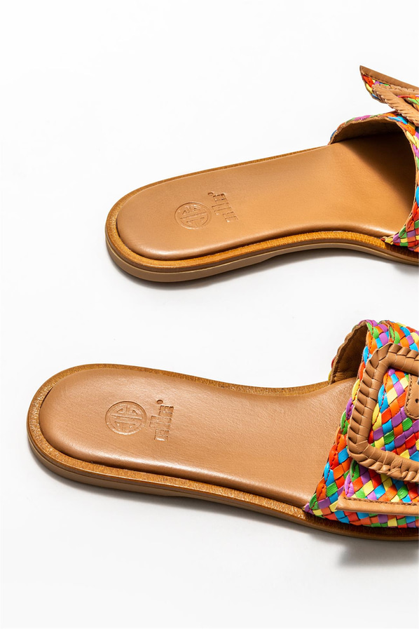 Taba deri kadın düz terlik - Elle Shoes