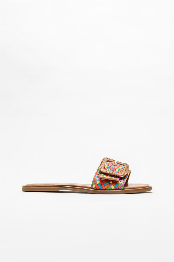 Taba deri kadın düz terlik - Elle Shoes