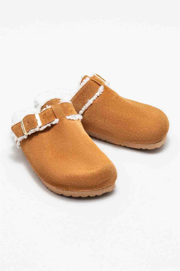 Taba deri kadın düz terlik - Elle Shoes