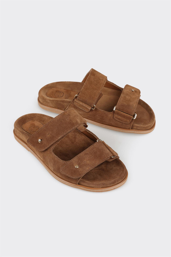 Taba deri kadın düz terlik, ofis stili için - Elle Shoes