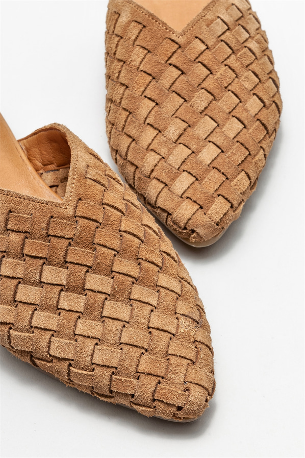 Taba deri kadın düz terlik - Elle Shoes
