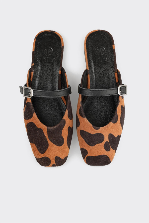 Taba deri kadın terlik, ofis stili için - Elle Shoes