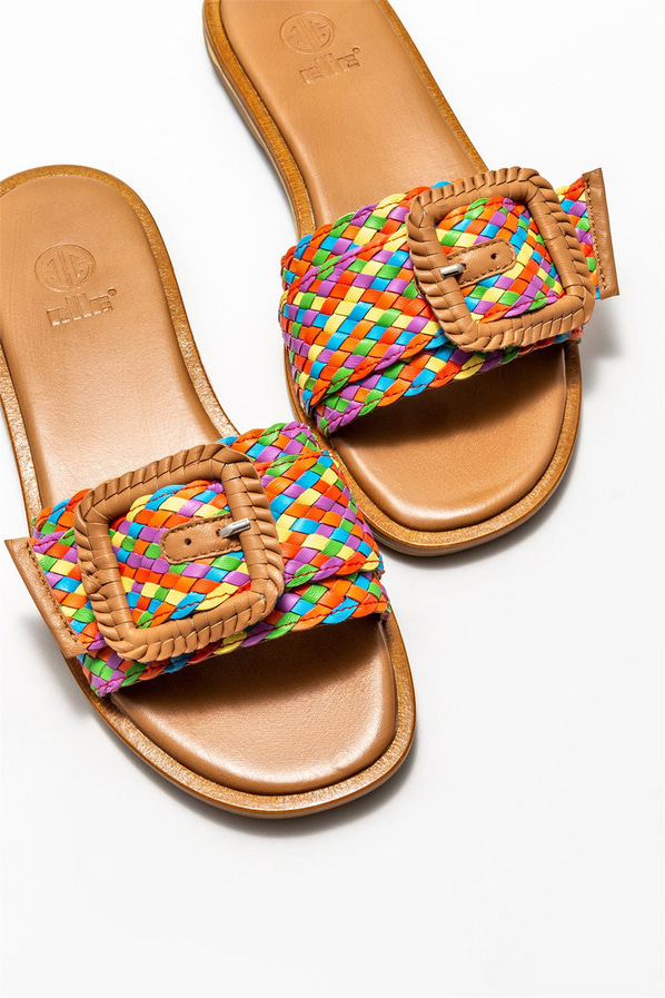 Taba deri kadın düz terlik - Elle Shoes