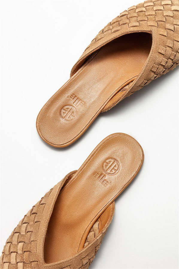 Taba deri kadın düz terlik - Elle Shoes