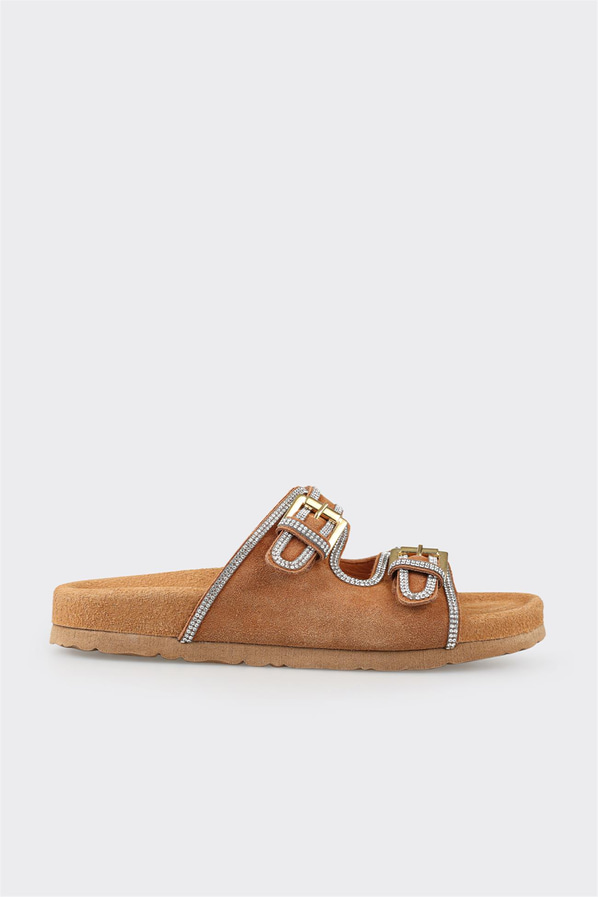 Taba deri kadın düz terlik, rahat kullanım için - Elle Shoes