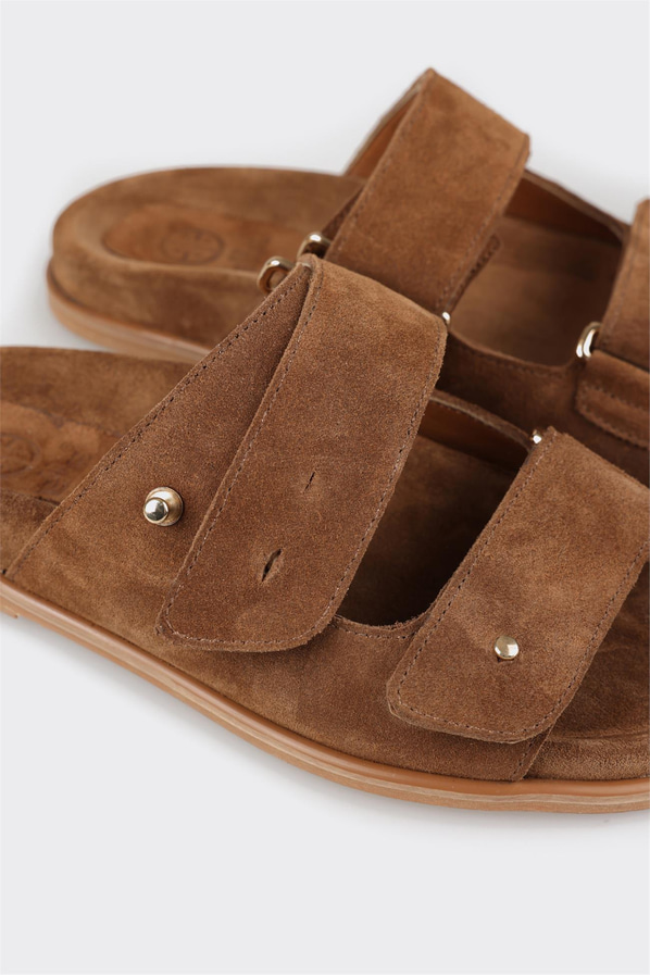 Taba deri kadın düz terlik, ofis stili için - Elle Shoes