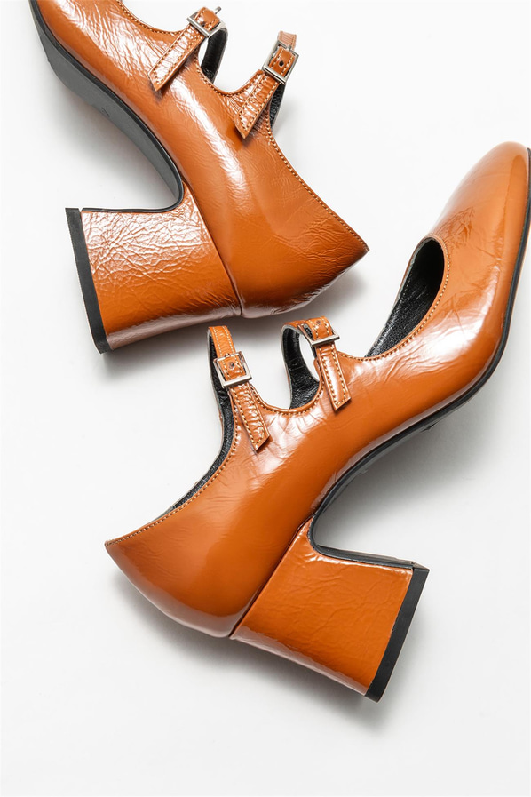 Taba deri topuklu kadın ayakkabı - Elle Shoes