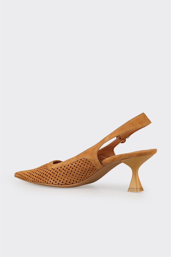 Taba deri ince topuklu kadın ayakkabı, ofis stili için - Elle Shoes