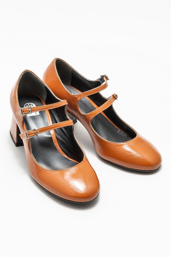Taba deri topuklu kadın ayakkabı - Elle Shoes