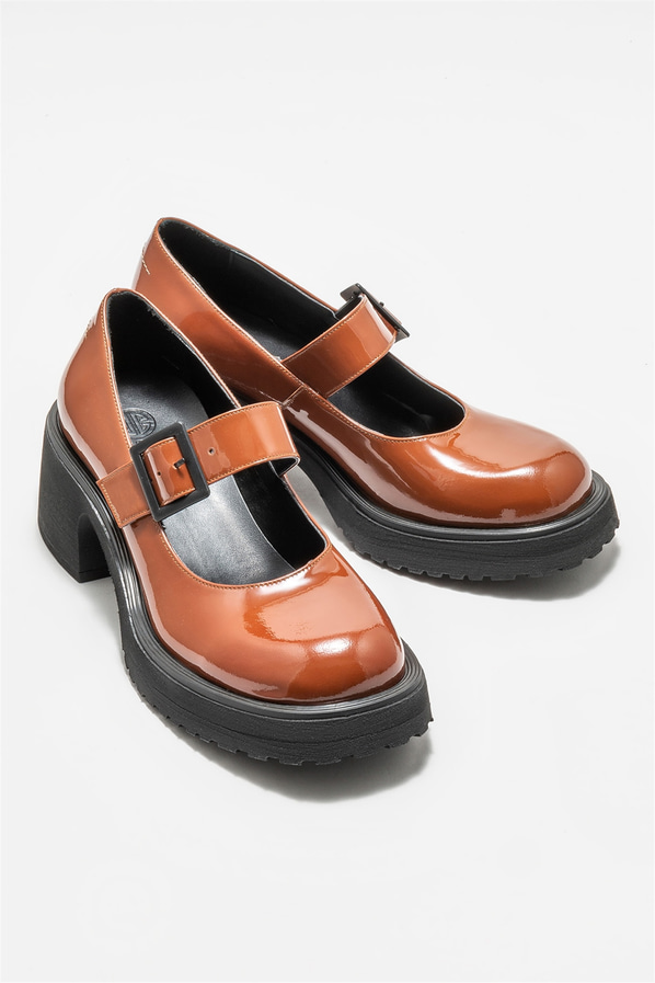 Taba deri topuklu kadın ayakkabı - Elle Shoes