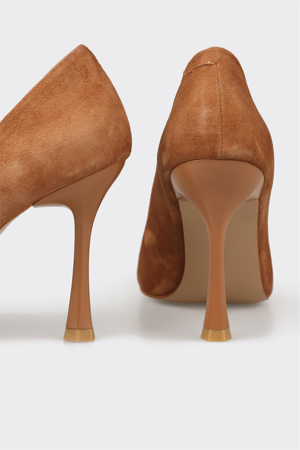 Taba kot mavisi deri ince topuklu kadın stiletto, ofis stili için - Elle Shoes