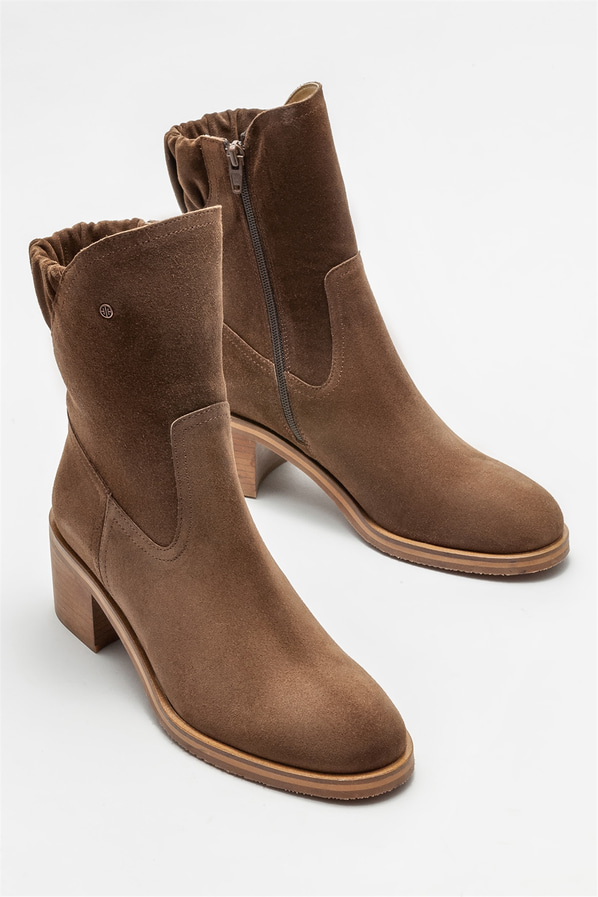 Taba deri topuklu kadın bot - Elle Shoes