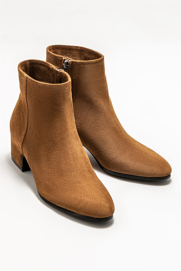 Taba deri topuklu kadın bot - Elle Shoes