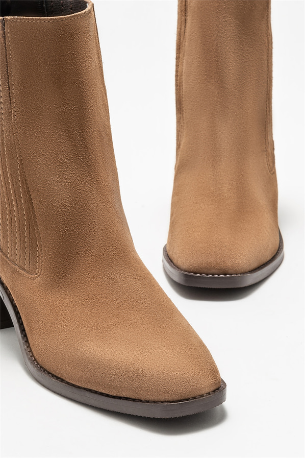 Taba deri topuklu kadın bot - Elle Shoes