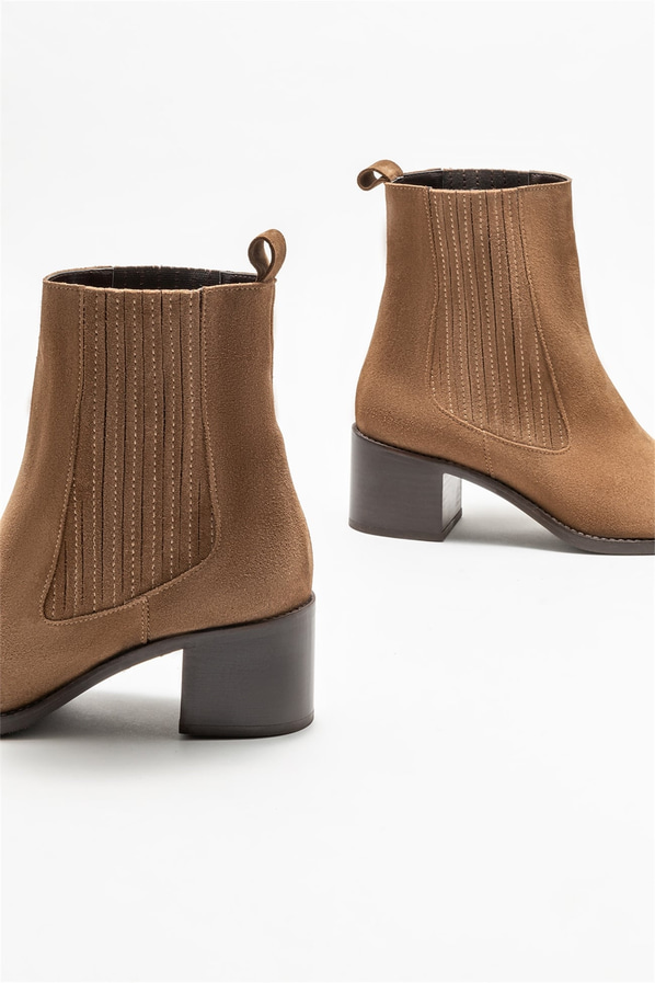 Taba deri topuklu kadın bot - Elle Shoes
