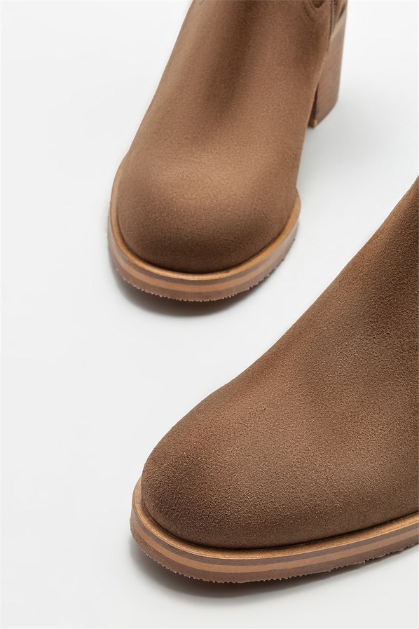 Taba deri topuklu kadın bot - Elle Shoes