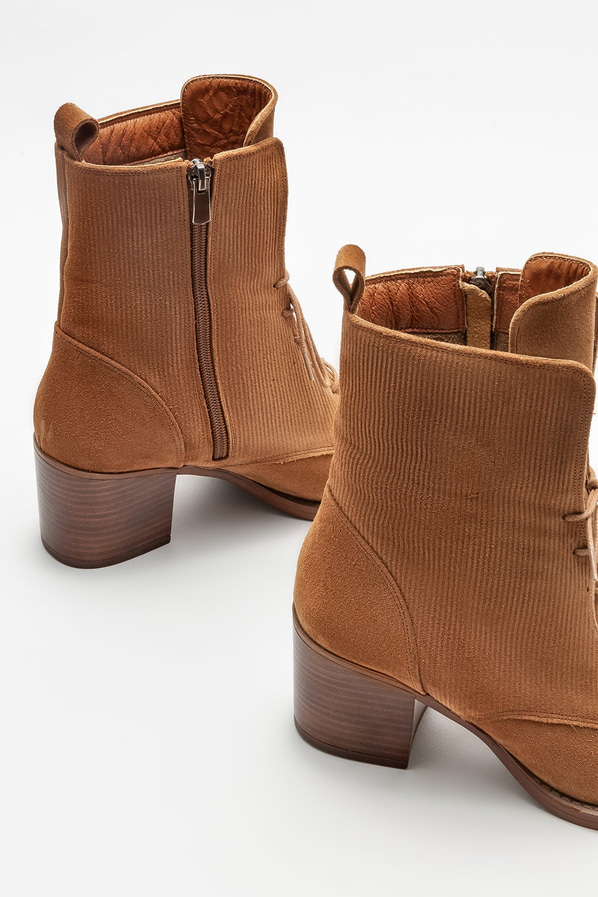 Taba deri topuklu kadın bot - Elle Shoes