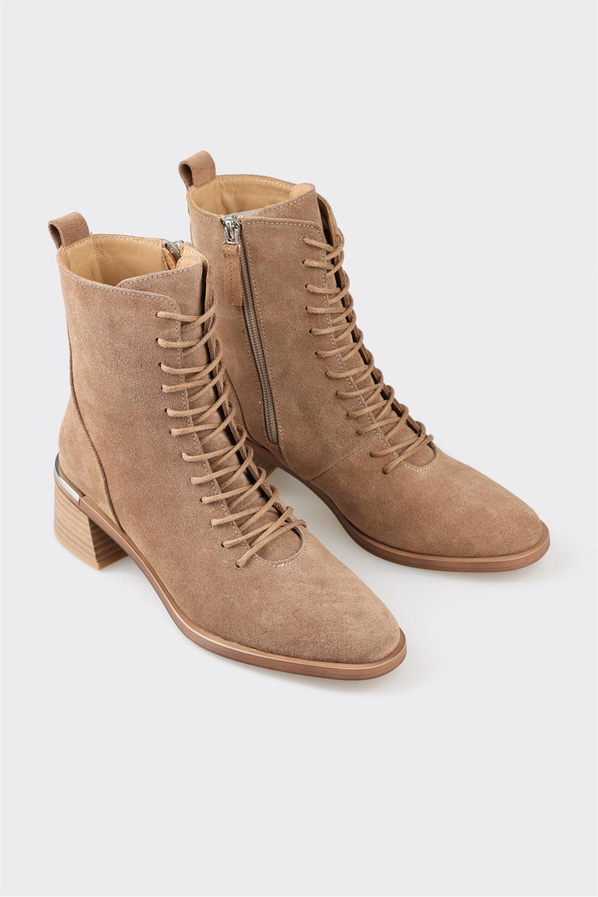 Taba Deri Kadın Topuklu Bot