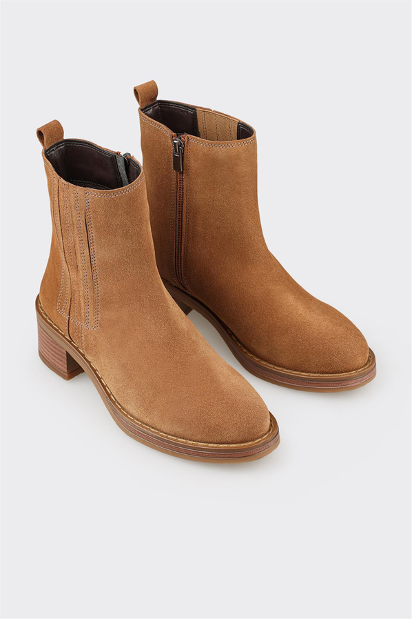 Taba Deri Kadın Topuklu Bot