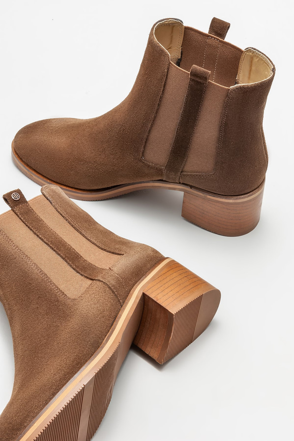 Taba deri topuklu kadın bot - Elle Shoes